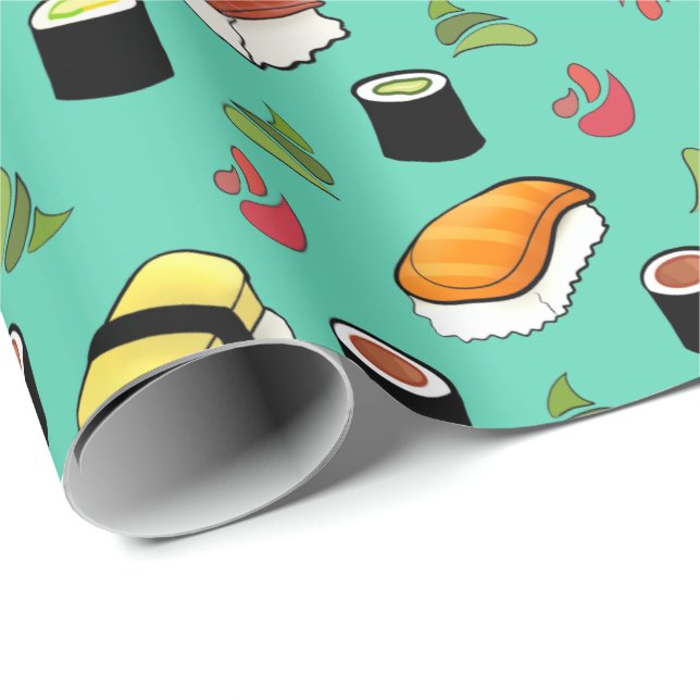 Maki and Nigiri Sushi with Wasabi and Ginger Wrapping Paper (Roll Corner)