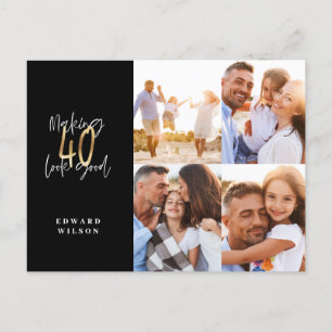 making 40 look good black and gold multi photo  postcard