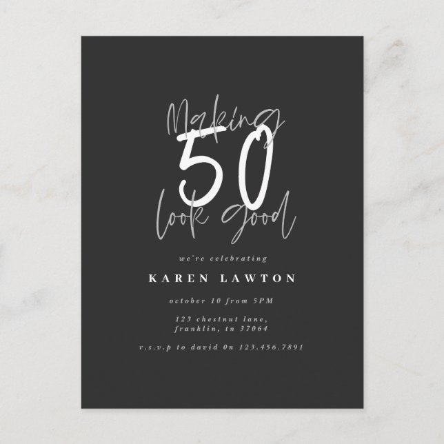Making 50 look good birthday invitation postcard (Front)