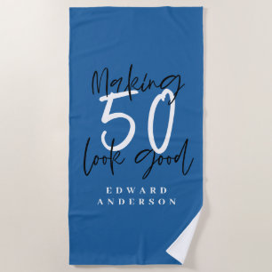 Making 50 look good colourful typography birthday beach towel