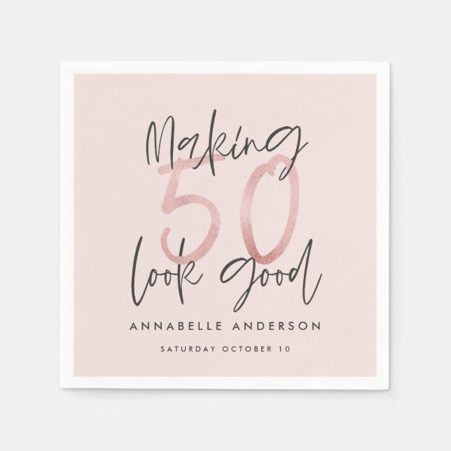 Making 50 look good girly pink glitter birthday napkin (Front)