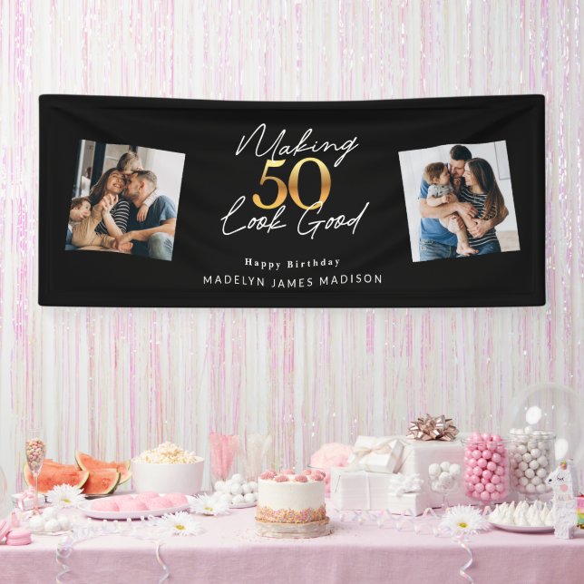 Making 50 Look Good Gold and Black Birthday Banner (Party)