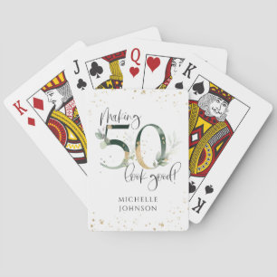 Making 50 Look Good Green Gold Botanical Birthday Playing Cards