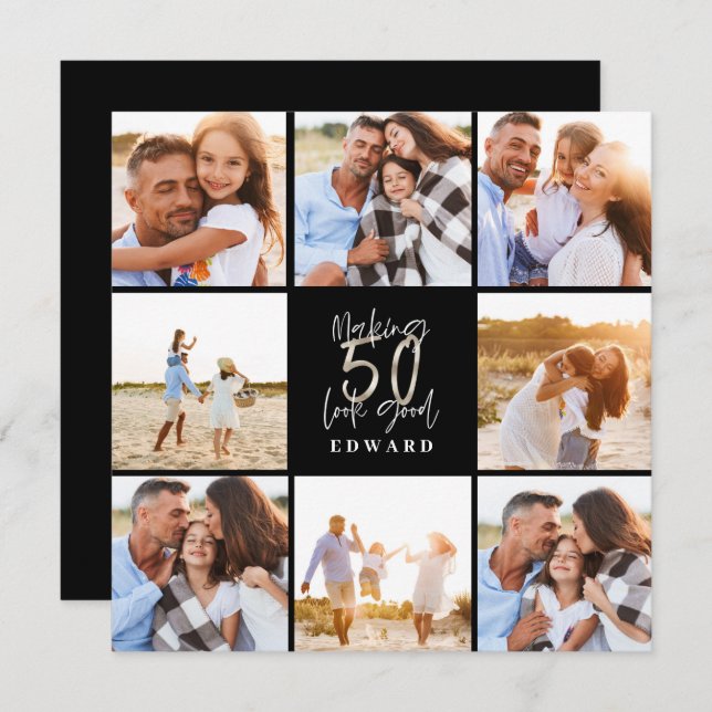 Making 50 look good silver black photo birthday holiday card (Front/Back)