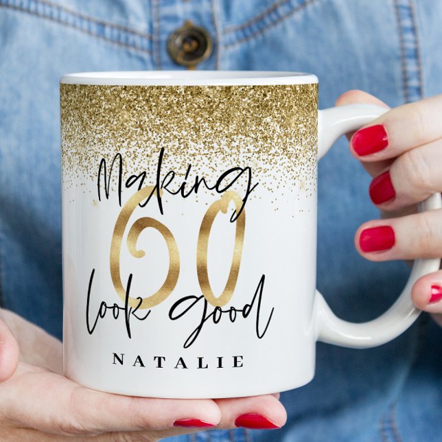 Making 60 look good gold glitter birthday favour mug (Creator Uploaded)