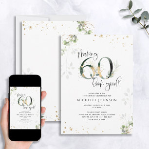 Making 60 Look Good Green Gold Botanical Birthday Invitation