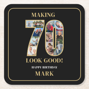 Making 70 Look Good Photo Collage 70th Birthday Square Paper Coaster