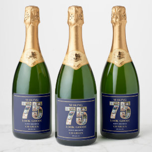 Making 75 Look Good Photo Collage 75th Birthday Sparkling Wine Label