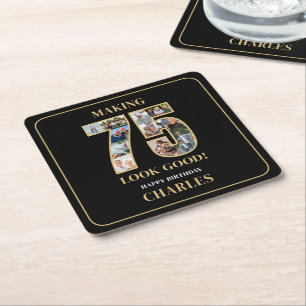 Making 75 Look Good Photo Collage 75th Birthday Square Paper Coaster