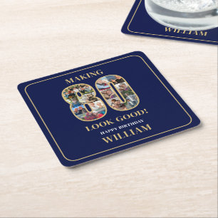 Making 80 Look Good Photo Collage 80th Birthday S Square Paper Coaster