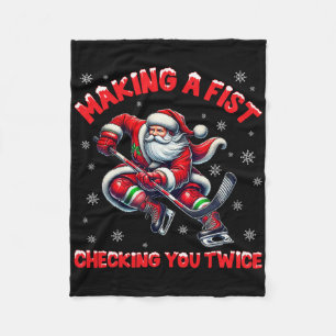 Making A Fist Checking You Twice Ice Hockey Xmas S Fleece Blanket