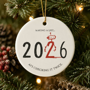 Making a List AI Checking It Twice 2026 Ceramic Tree Decoration