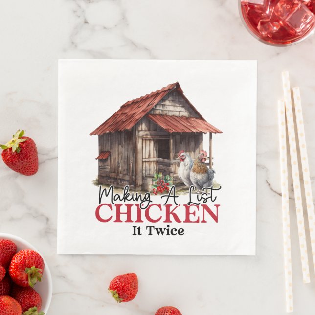 Making a List Chicken it Twice Funny Christmas  Napkin (Insitu)