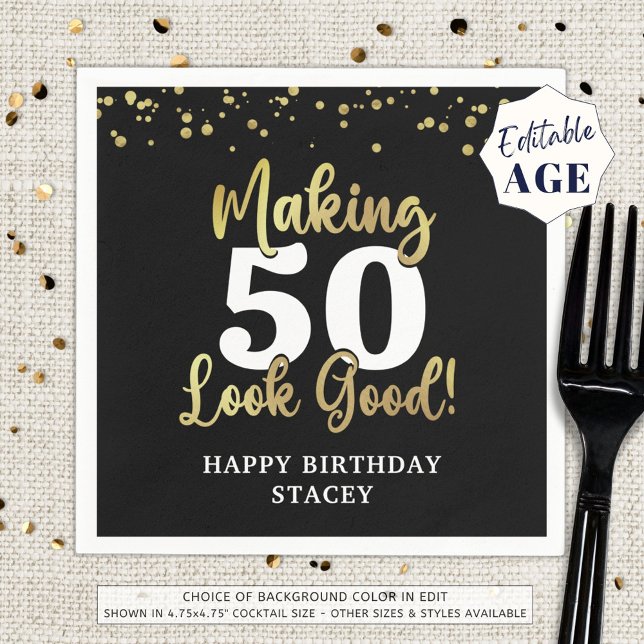 Making AGE Look Good Black Gold Birthday Napkin (Creator Uploaded)
