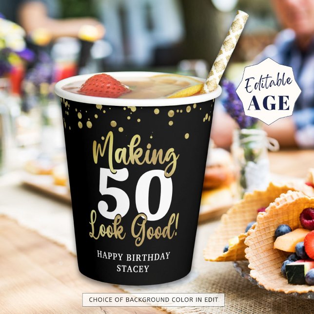 Making AGE Look Good Black Gold Birthday Paper Cups (Creator Uploaded)