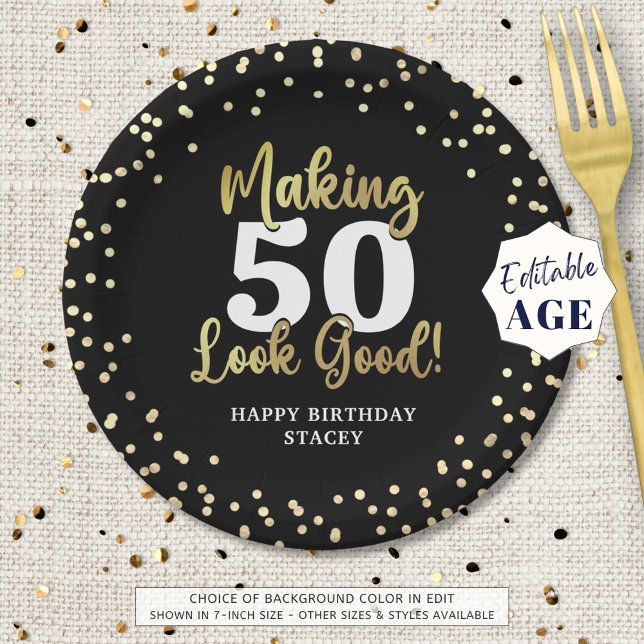 Making AGE Look Good Black Gold Birthday Paper Plate (Creator Uploaded)