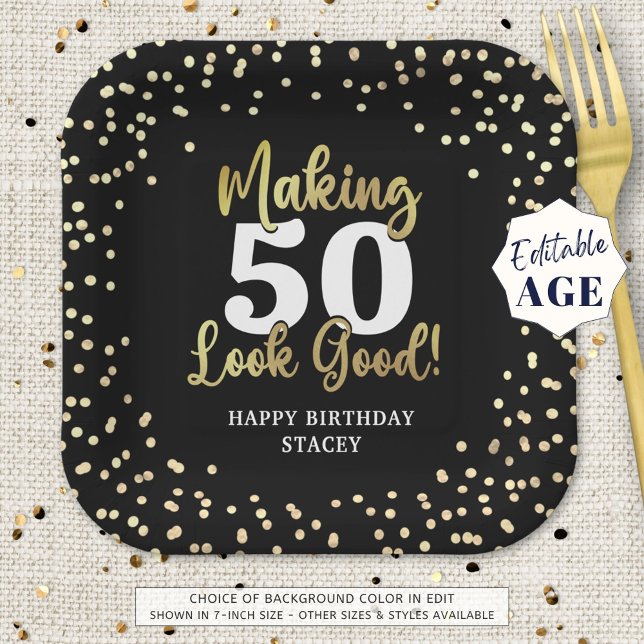 Making AGE Look Good Black Gold Birthday Paper Plate (Creator Uploaded)