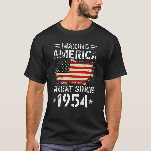 Making America Great Since 1954 USA Flag Retro Bir T-Shirt (Front)