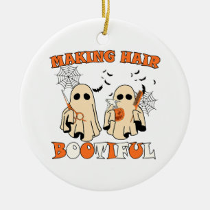 Making Hair Funny Ghost Hairdresser Halloween Ceramic Tree Decoration