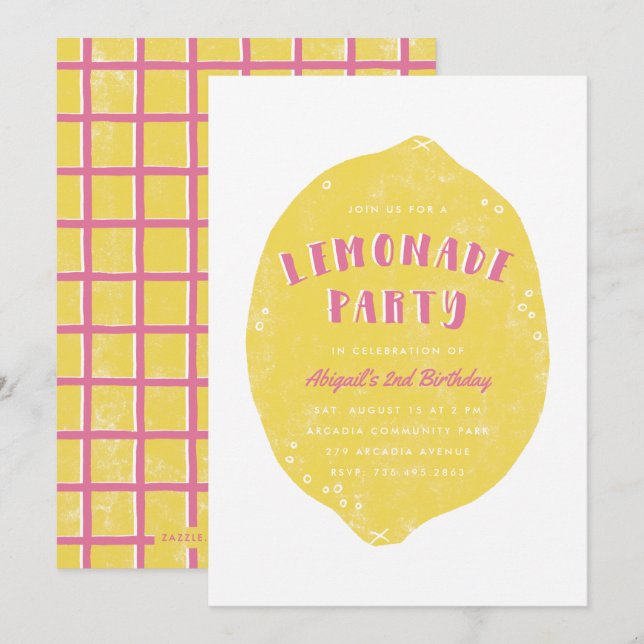 Making Lemonade Party Invitation - Magenta (Front/Back)