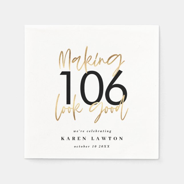 Making look good gold birthday party napkins (Front)