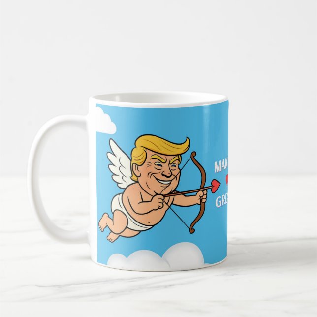 Making Love Great Again – Funny Cupid Parody Mug (Left)