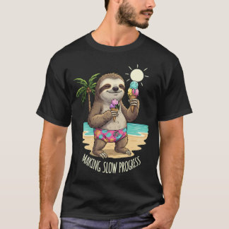 "Making Slow Progress" Funny Sloth Beach Vacation T-Shirt
