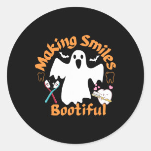 Making Smiles Bootiful Funny Ghost Dentist Hallowe Classic Round Sticker