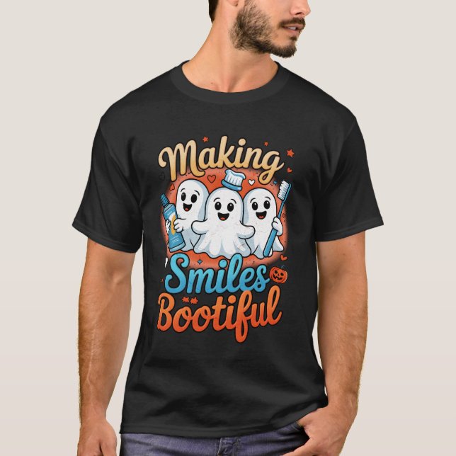 Making Smiles Bootiful Halloween Funny Ghost Denti T-Shirt (Front)