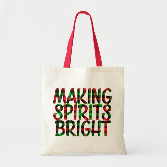 Making Spirits Bright Buffalo Plaid Christmas Tote Bag (Front)