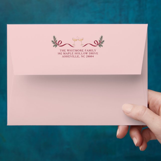 Making Spirits Bright Burgundy Bow Holiday Party Envelope (Hand)