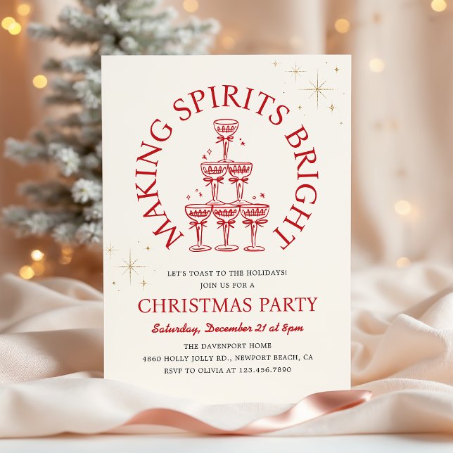 Making Spirits Bright Champagne Christmas Party Invitation (Creator Uploaded)