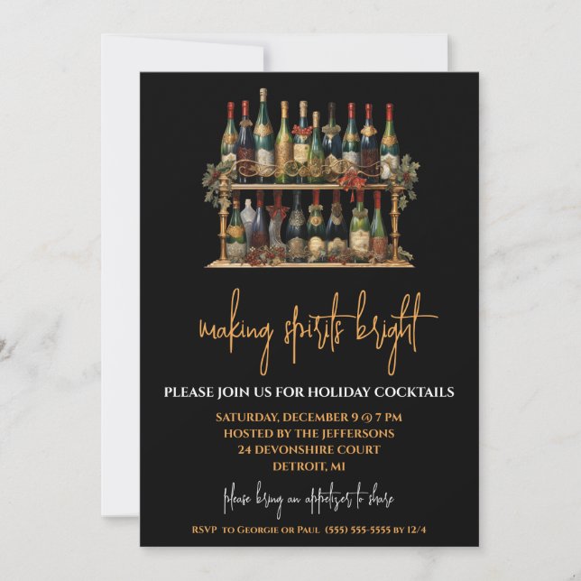 Making Spirits Bright, Champagne Cocktail Party Invitation (Front)