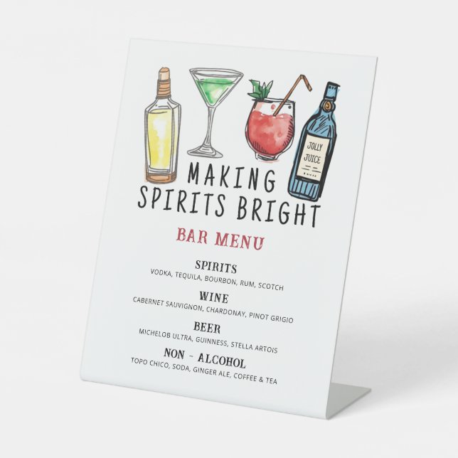 Making Spirits Bright Christmas Bar Menu Sign (Front)