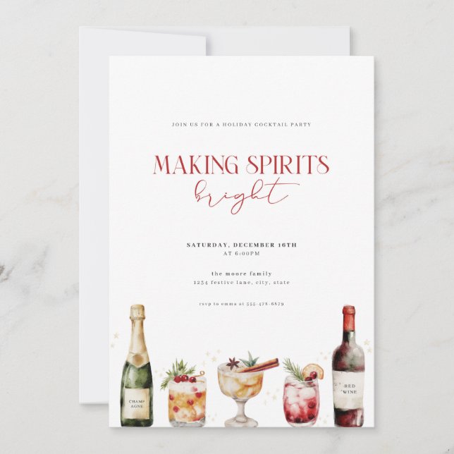 Making Spirits Bright Christmas Cocktail Invite (Front)