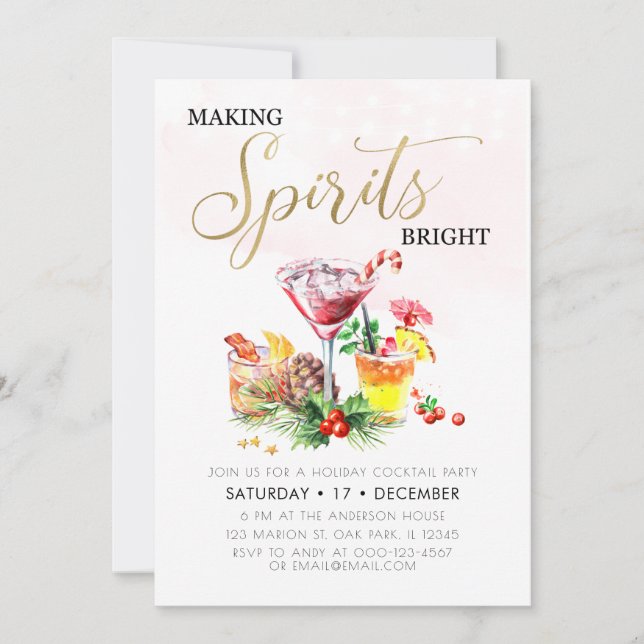 Making Spirits Bright Christmas Cocktail Party Invitation (Front)