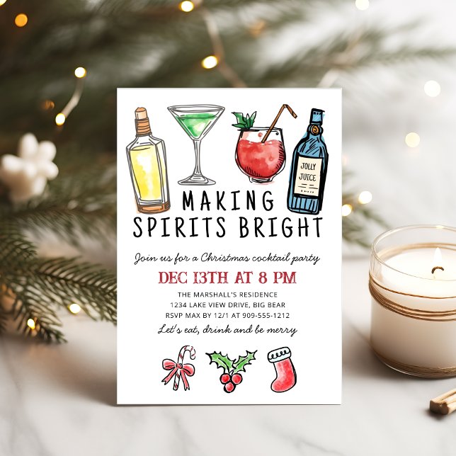 Making Spirits Bright Christmas Cocktail Party Invitation (Creator Uploaded)