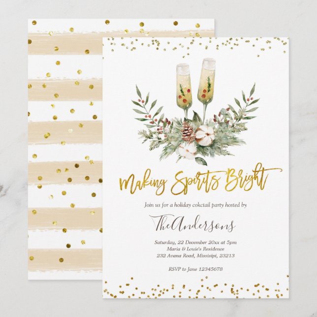 Making Spirits Bright Christmas Cocktail Party Invitation (Front/Back)
