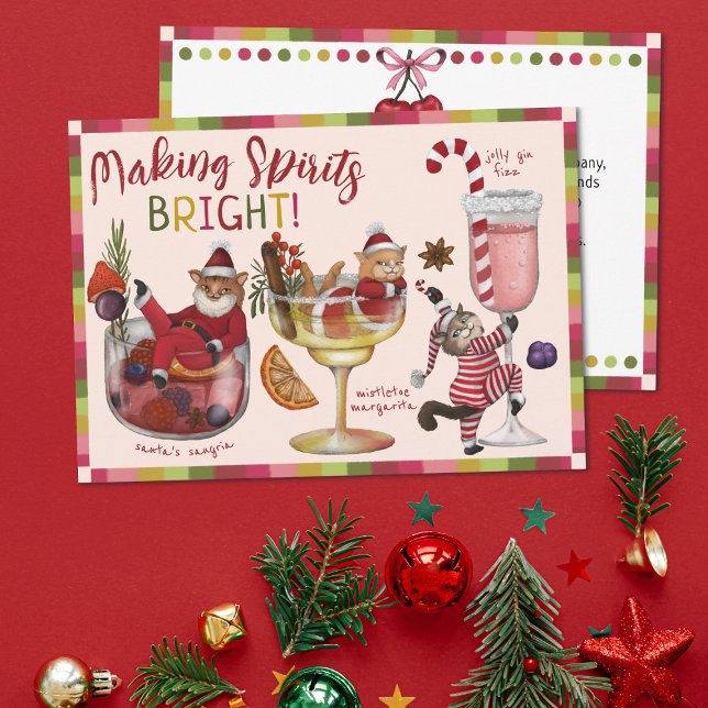 Making Spirits Bright Christmas Cocktails Cat  Holiday Card (Creator Uploaded)