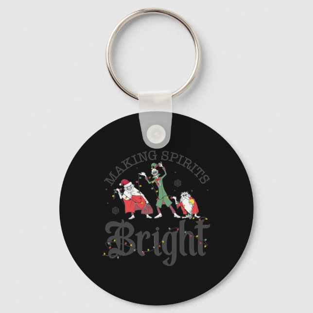 Making Spirits Bright Christmas Haunted Ghosts  Key Ring (Front)