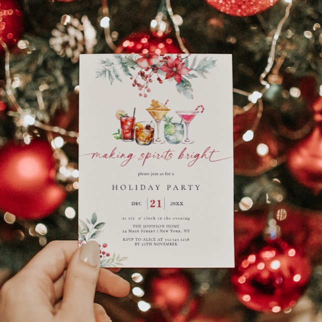 Making Spirits Bright Cocktail Holiday Poinsettia Invitation (Creator Uploaded)
