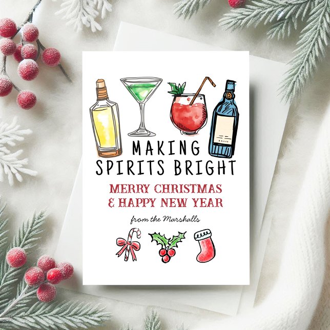 Making Spirits Bright Cocktails Christmas New Year Holiday Card (Creator Uploaded)
