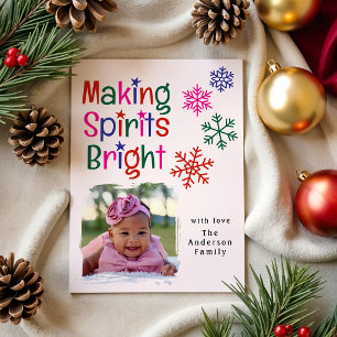 Making Spirits Bright Colourful Family Photo Holiday Card