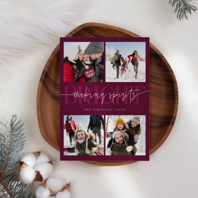 Making Spirits Bright Cranberry Christmas  Photo Holiday Card (Creator Uploaded)