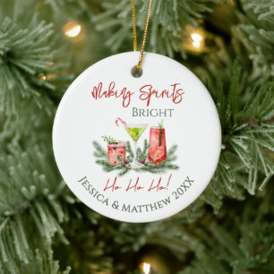 Making Spirits Bright Custom Couples Holiday Ceramic Tree Decoration