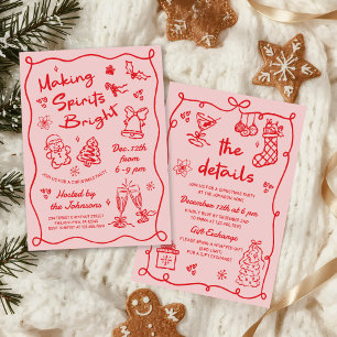 Making Spirits Bright Hand Drawn Christmas Party Invitation