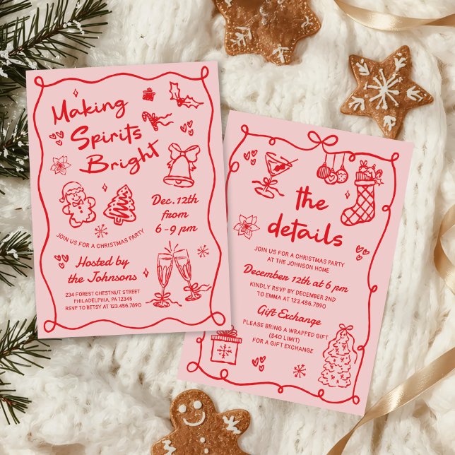 Making Spirits Bright Hand Drawn Christmas Party Invitation (Creator Uploaded)