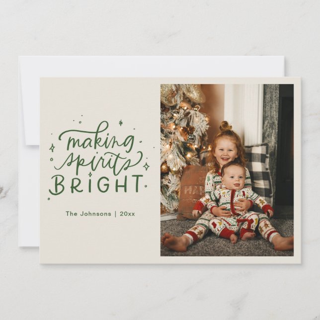 Making Spirits Bright Hand Lettered Photo Holiday Card (Front)
