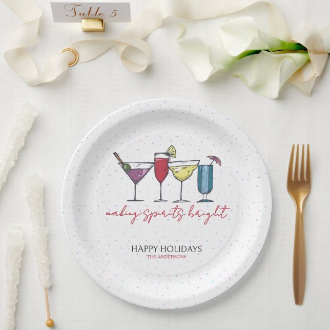 Making Spirits Bright Holiday Cocktail Party  Paper Plate (Wedding)