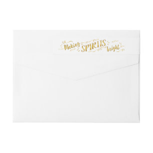 Making Spirits Bright Holiday Gold Address Sticker Wrap Around Label